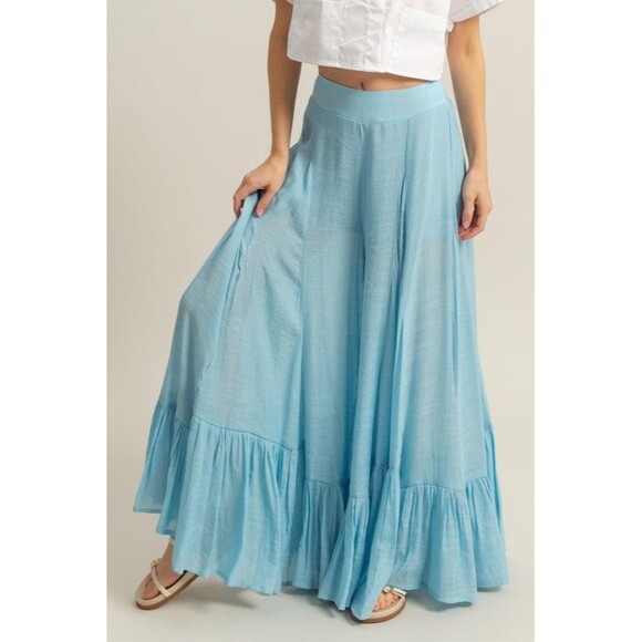 HYFVE High-Waist Ruffle Flared Wide Leg Pants - Picture 1 of 3